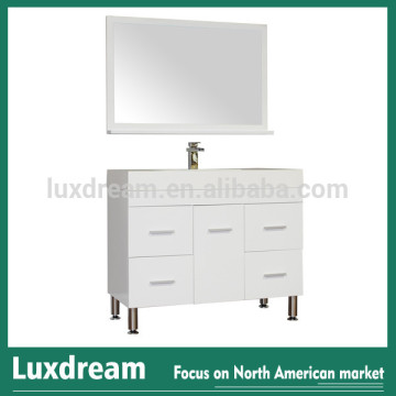 white 39" modern bathroom vanity with single resin sink