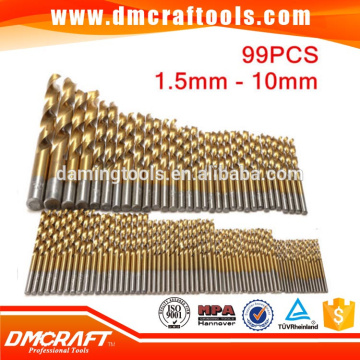 99pcs 1.5mm - 10mm Titanium Coated High Speed Steel Drill Bit Set Manual Twist Drill Bits
