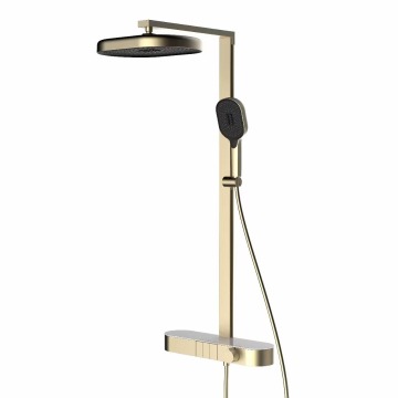 Edelstahl mattschwarze Luxus -Duschschuhe mit thermostatischem Wasserhahn, Regal und Schiebetange