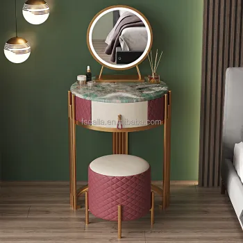 Modern Gold Stainless Steel Leather Slate Makeup Dresser