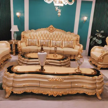 2023 European Style Luxury Leather Sofa Set with Wooden Accents: Elegant Living Room Furniture Collection