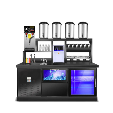 Professional Commercial Bubble Tea Shop Display Counter with Built-in Refrigerator Cabinet and Washing Tank