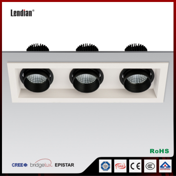 ce&rohs aluminum lamp indoor lighting adjustbale three heads 3x15w cob led grille down light