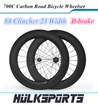 Road Carbon Wheels ;Depth 88mm;Width 23mm;Clincher Bicycle Wheels;Disc Brake U shape wheelset;Size 700C ;BIKE Wheelset