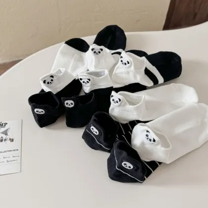 Adorable Panda Embroidered Boat Socks