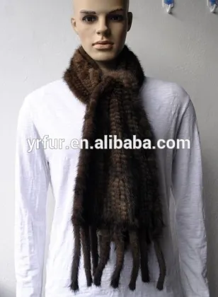 YR283 Genuine Mink Knitted Fur Scarf for Men/Men Fur Scarf