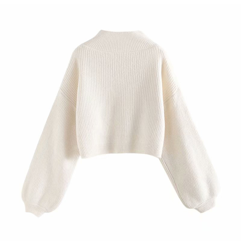 Sweater Lantern Sleeve Ribbed Knit