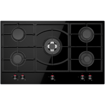 Gas Hobs 5 Burners in Black Tempered Glass