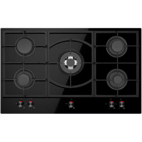 Hob Gas Poland 5 Burner Black Glass