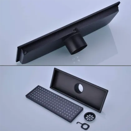 Long rectangular black floor drain