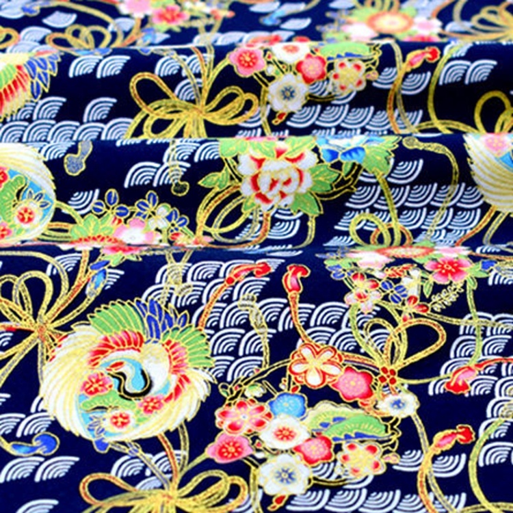 Japanese Style Bronzing 100% Cotton Woven Kimono Fabric