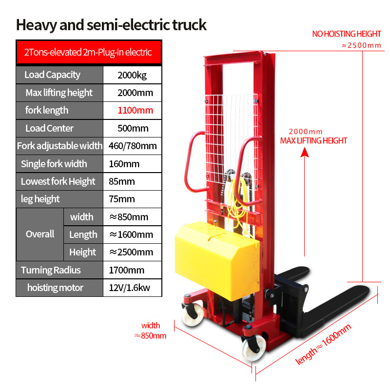 1 Ton Semi Electric Pallet Stacker with 3m Lifting Height