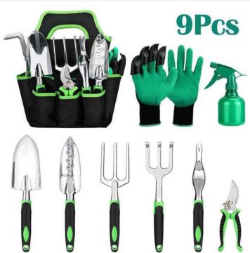 Vintage Wooden Handle 9-Piece Gardening Tool Set