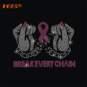 Breakevery Chain Pink Ribbon Heat Rhinestone Transfer