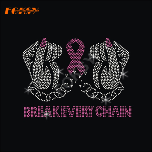 Breakevery Chain Pink Ribbon Heat Rhinestone Transfer