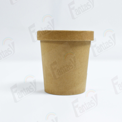 disposable brown kraft paper soup bowl with lid