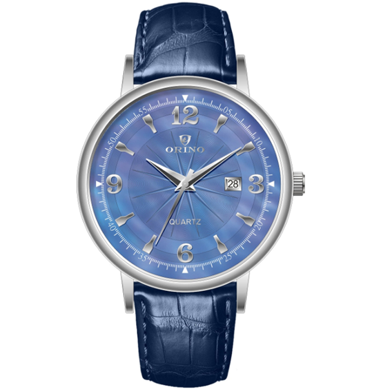 Montre en cuir en quartz masculin avec fenêtre de date