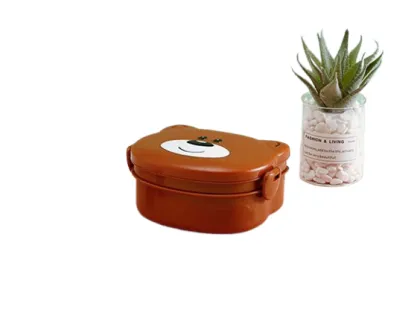 Double Buckle Leakproof Bear Lunch Box with Cutlery and Water Cup