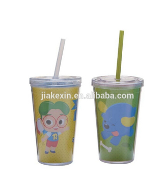 Double Wall Plastic Straw Cup/ hot sale tumbler with straw