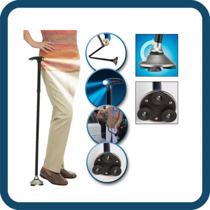 Standable Foldable Walking Stick Cane Magic Foldable Trusty Cane with flashlight