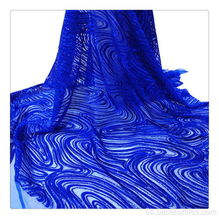 tela de encaje de bordado de lentejuelas de venta caliente para tela de lentejuelas de encaje azul de vestir y tela de encaje azul real