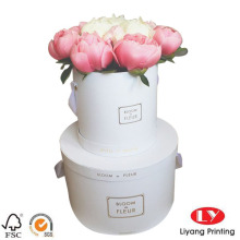 Caja de flores redonda blanca de lujo con tapa