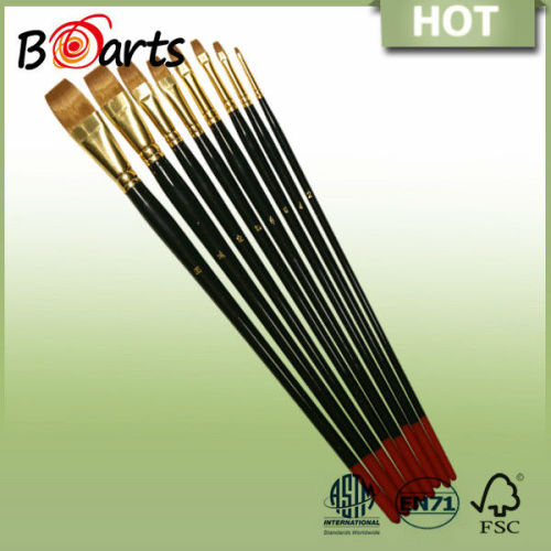 Dyed synthetic hair hard bristle 5/0 brush with long black handle and red tip