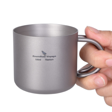 Boundless Voyage 100ml Double Wall Titanium Coffee Cup with Handle for Outdoor Camping