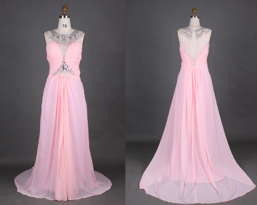 New Arrival Pink Chiffon Beading Long Evening Dresses 2015