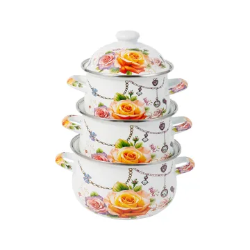 Gold Friendship Enamel Cast Iron Cookware Smiling Rose Casserole Set Enamel Cook Tool Pot