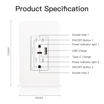 Soket dinding pintar dengan pengecas USB/USB-C, pemasa, dan FCC Certified ROHS Compliant Voice Remote Control untuk Wi-Fi