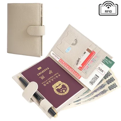 Ultra-Thin Multi-Functional Genuine Leather Passport Bag with Zipper Buckle