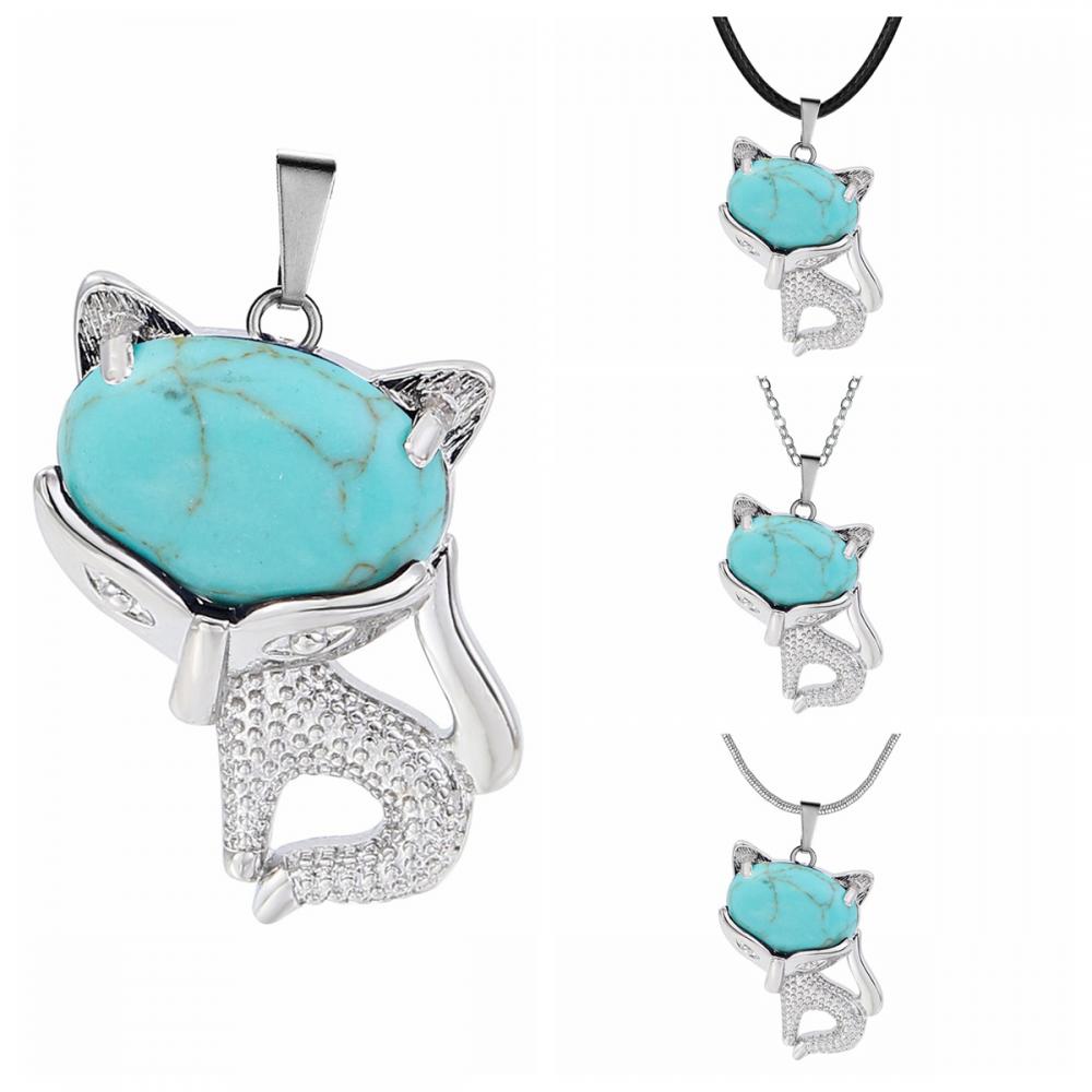 Turquoise Luck Collar Fox Collar para Mujeres Menores Almuleto Amuleto Amuleto Animal Postés Gémonos Regalos