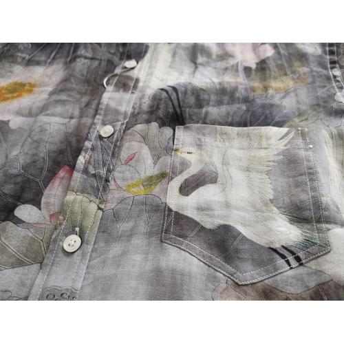 Casual Shirt Wiith Fabric Washed Men Casual Digital Print Linen Short Sleeve Shirt Supplier