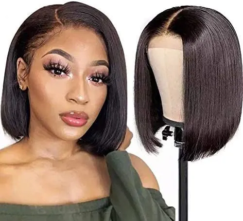 Cheap Short Bob Transparent Hd Lace Human Hair Wig,8-14inch Mink Brazilian Hair Wig,4x4 Closure Short Bob Wigs For Black Women