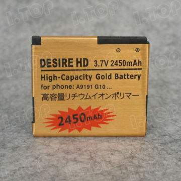 long life gold cell phone battery for HTC Desire HD A9191 G10 with 2450mAh