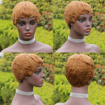 Pixie Cut Human Hair Wigs For Black Women Short Human Hair Wig With Bangs Brown Cheap Human Hair Wigs