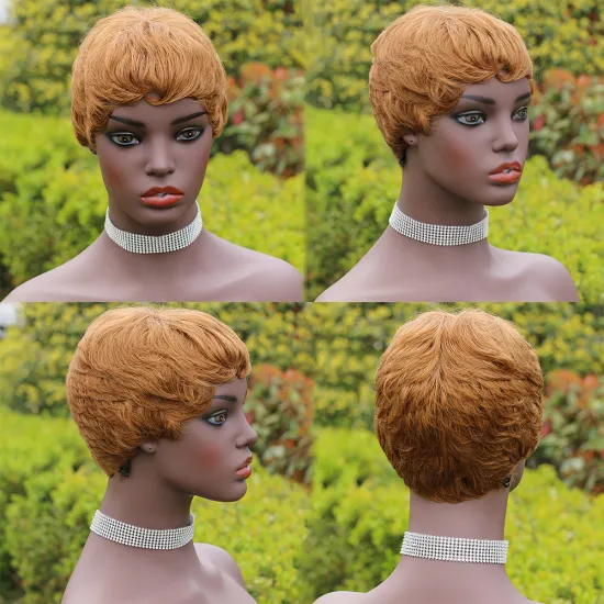 Pixie Cut Human Hair Wigs For Black Women Short Human Hair Wig With Bangs Brown Cheap Human Hair Wigs