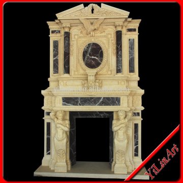 Yellow Marble Stone Indoor Fireplace Mantel Surround