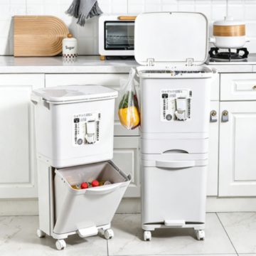 High-Quality Plastic Trash Can with 3-Layer Design for Kitchen Waste