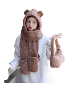 Cute Animal-Inspired Brown Bear Hat and Gloves Set - Thick Warm Designer Accessories