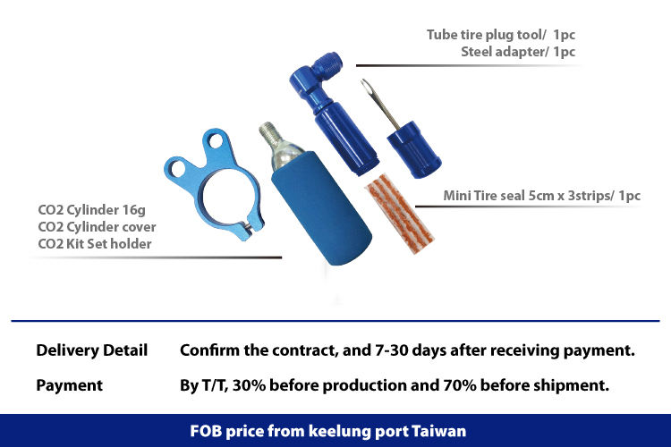 CO2 cartridge kit set and holder for bicycle repair