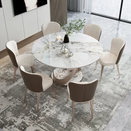 Rose Gold Brushed Stainless Steel Marble Dining Table