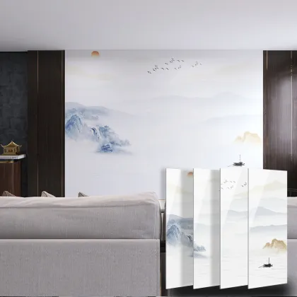 Chinese Landscape Painting Sintered Stone TV Wall Backdrop 80x260cm