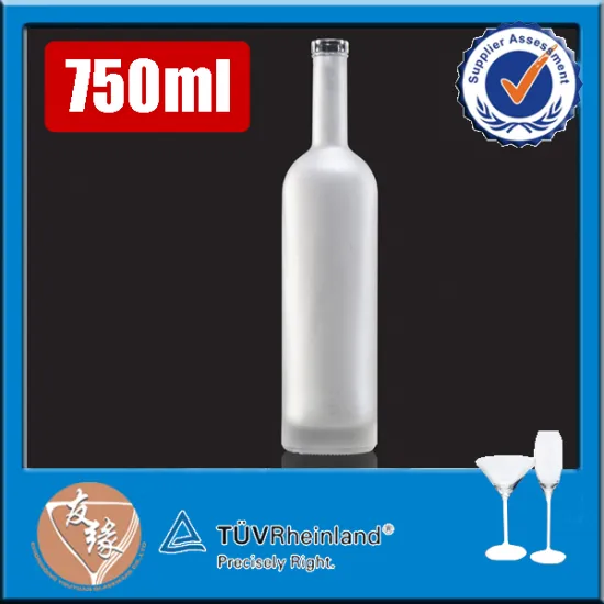 Acid etch surface handling frost white 750ml bordeaux glass bottle of red wine