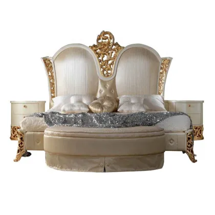 Custom Made Royal Antique Italian Style Solid Wood Fabric Bed