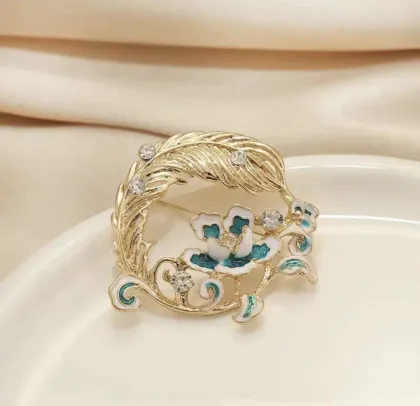 Guofeng peony feather brooch