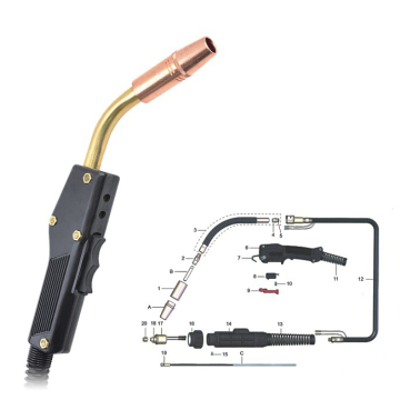 UWELD Air Cooled CO2 Welding Torch - 500A Mig Welding Gun with Euro Connector