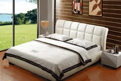 Classic White Leather Bed