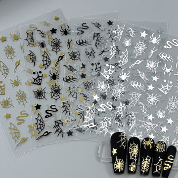 Hallowmas Spider Web Nail Stickers - Witch Theme Gold and Silver Nail Art Decals